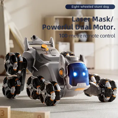 Intelligent Electric Machine Dog Eight Wheeled Tail Spray Stunt Action Remote Control Robot With Four Skills Children