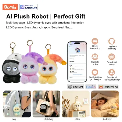 DBS Smart AI Plush Robot w/LED Eyes & Voice Control Interactive Smart Toy USB Rechargeable Companion for Kids Gifts/Smart Home