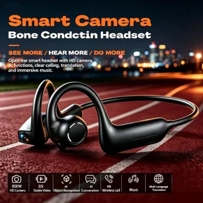 2026 AI Camera Headphones 8MP Visual Recognition Bluetooth Headset Voice Recording 1080P HD Video Calls WiFi6 Transfer for Work