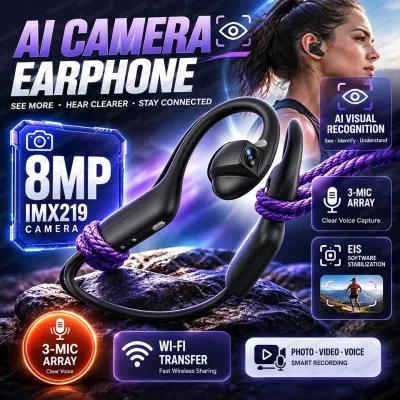 AI Smart Headphones 8MP Camera Video Record AI Photo Recognition Answer Bluetooth Call Music Language Translation Earphone Men