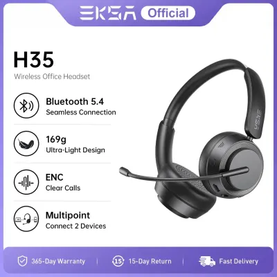 EKSA H35 Wireless Headset Bluetooth 5.4 Headphones with AI Noise-Canceling Mic On Ear Headphones for Trucker Call Center Office