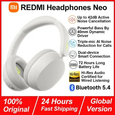 Xiaomi REDMI Headphones Neo, Up to 42dB ANC, 3-mic AI Call Noise Reduction, Fast Charging & Fast Pair, Adjustable Headband