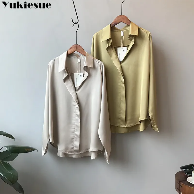 Fashion Woman blusas mujer Elegant Summer Imitation silk Long sleeve Women's Shirt Top blouses and shirts women tops plus size