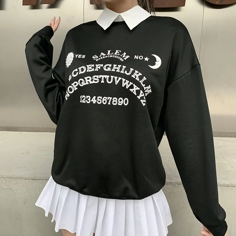 InsGoth Black Grunge Oversized Hoodies Gothic Harajuku Streetwear Chic Letter Print Hoodies Women Autumn Long Sleeve Hoodies