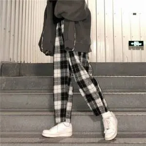 Drop shipping Harajuku Plaid Pants For Women Trousers 2020 Street wear Woman Harem Pants Autumn Ladies Causal Pants Plus Size