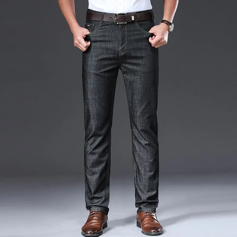 BROWON Brand 2021 Men Jeans Summer Thin Breathable Soft Mid Straight Regular Men's Jeans Trousers Vintage Men's Clothing