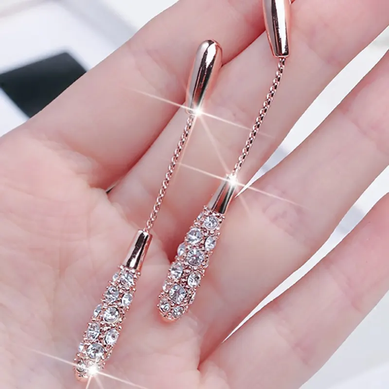 new hot style earrings female fashion and elegant long drop shaped alloy earrings earrings