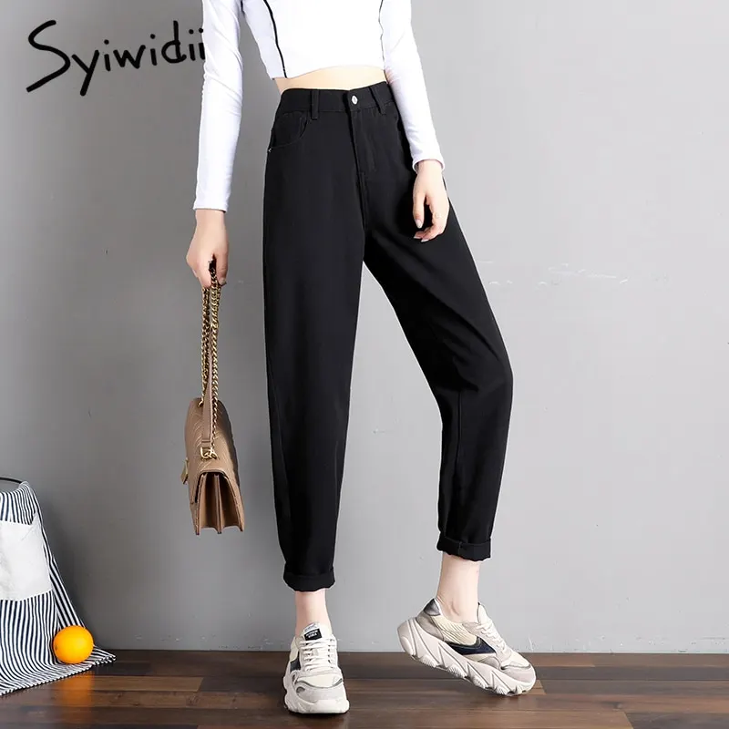 Elastic Waist Black Jeans Korean Fashion 4 Collor Mom Jeans High Waist Jeans High Street Plus Size Denim Pants Street Style