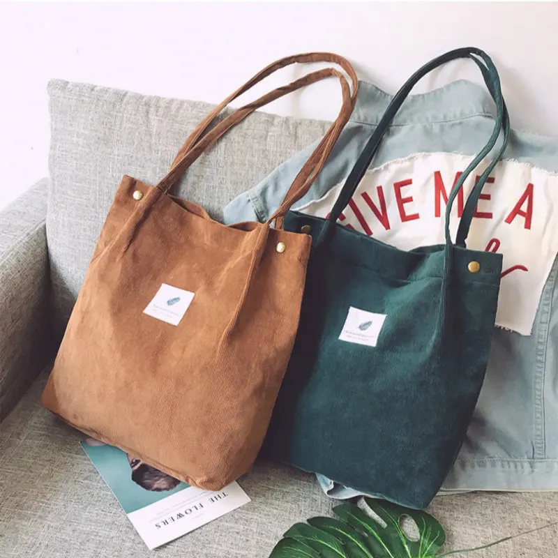 Bags for Women 2021 Corduroy Shoulder Bag Reusable Shopping Bags Casual Tote Female Handbag for A Certain Number of Drop shipping