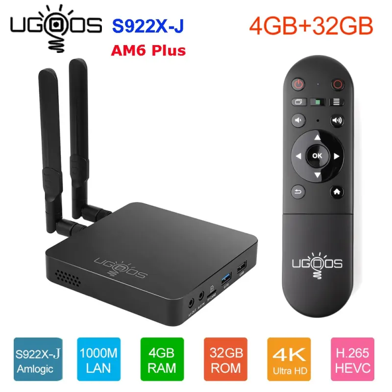 UGOOS AM6B Plus Wifi 6 TV BOX Amlogic S922X-J Smart Android 9.0 DDR4 4GB 32GB AM6 Plus 2.4G 5G WiFi 1000M TVBOX Media Player