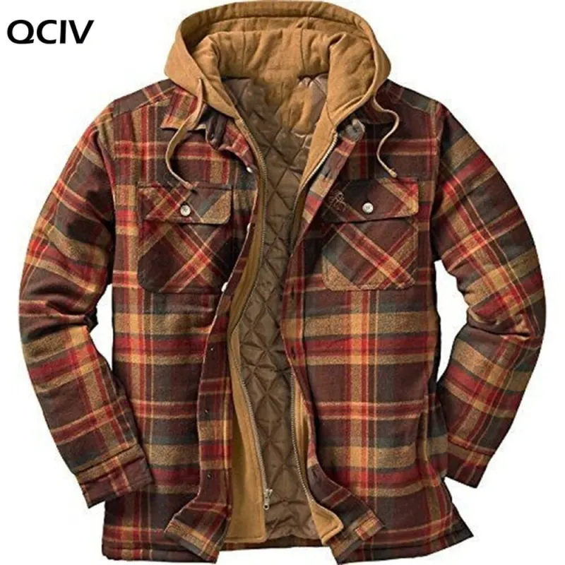 Explosive Men's Clothing European American Autumn and Winter Models Thick Cotton Plaid Long sleeved Loose Hooded Jacket