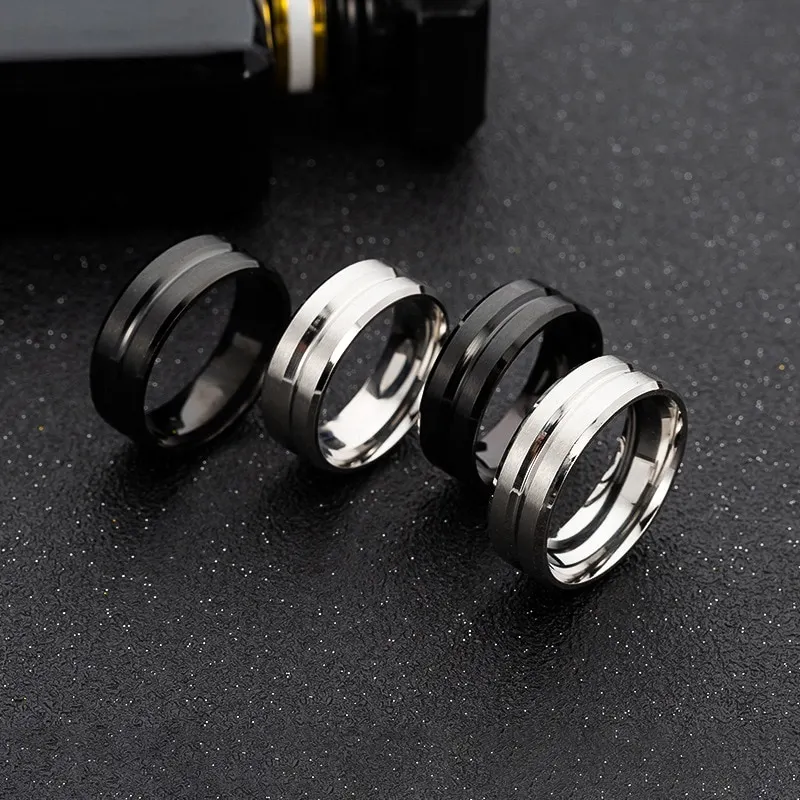 Men's wedding ring BASIC black pure 8MM stainless steel matte brushed ring, Christmas gif