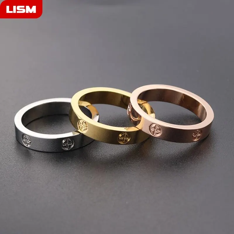 Fashion Rose Gold Stainless Steel Ring With Stone Crystal For Girl Women Men Couple In Wedding With Cross