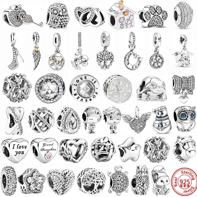 100% 925 Sterling Silver Feather Family Tree Snowflakes Boy Dangle Beads Fit Original Pandora Charms Bracelets DIY Women Jewelry