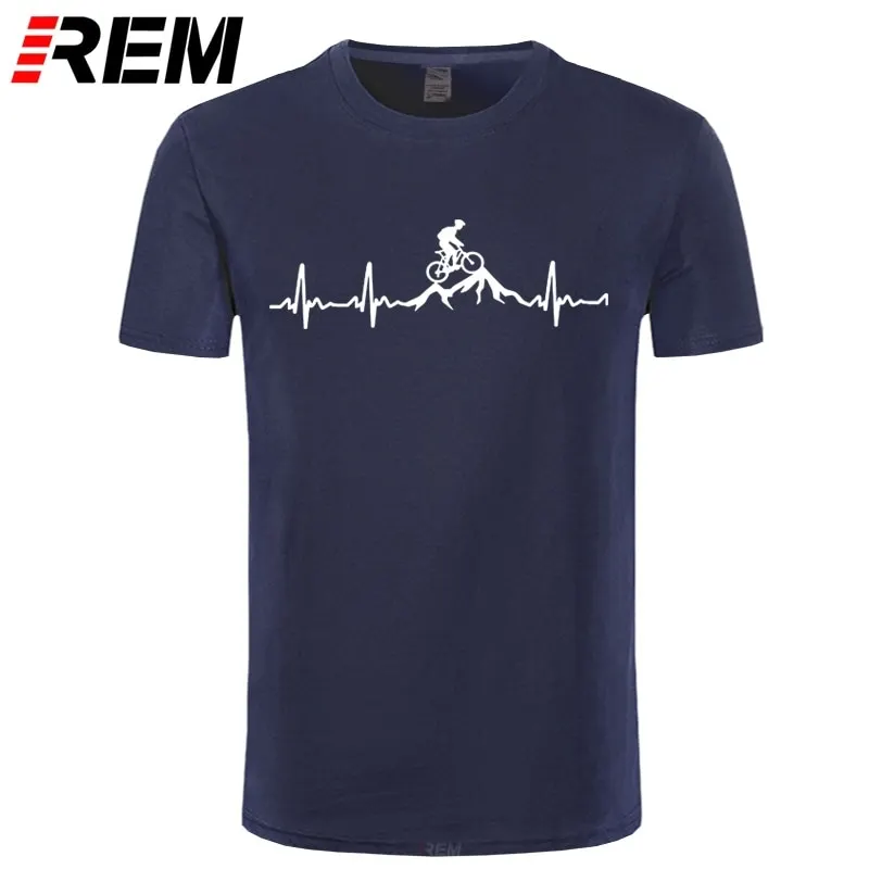 REM Mountain Bike Heartbeat Funny MTB Dirt Bike T Shirt Plus Size Custom Short Sleeve Men's T shirt Fashion Family Cotton