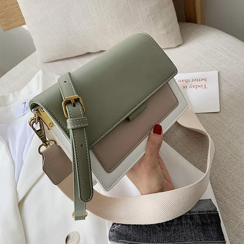Contrast color Leather Cross body Bags For Women 2021 Travel Handbag Fashion Simple Shoulder Simple Bag Ladies Cross Body Bag
