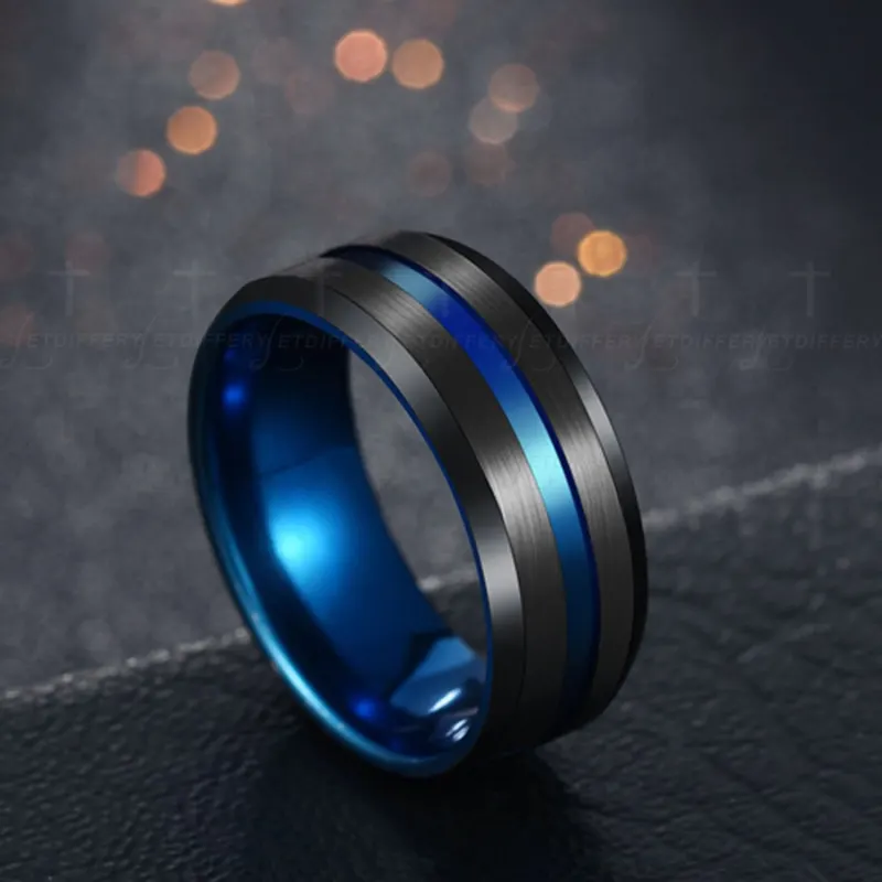 Letdiffery Hot Sale Groove Rings Black Blu Stainless Steel Midi Rings For Men Charm Male Jewelry Dropshipping