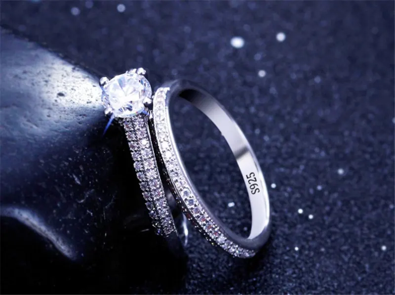 CC 925 Silver Rings For Women Simple Design Double Stackable Fashion Jewelry Bridal Sets Wedding Engagement Ring Accessory CC634
