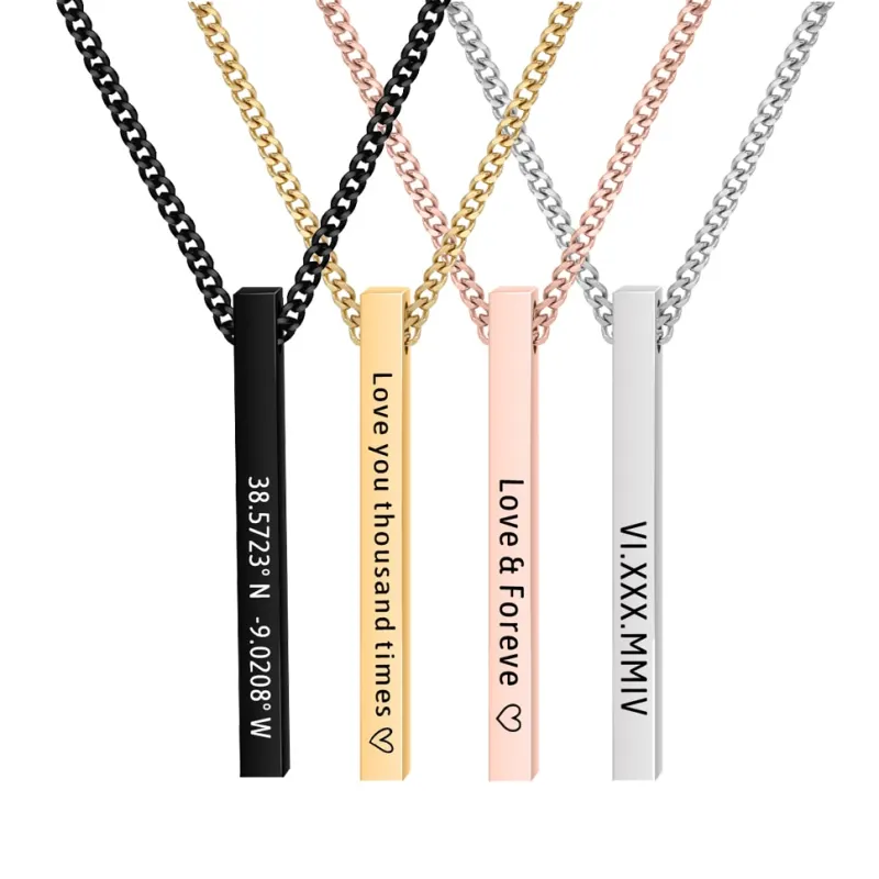 Engraved Bar Necklace Bracelet Custom Coordinate Name For Men and Women Personalized Stainless Steel Mantra Gift Jewelry Set
