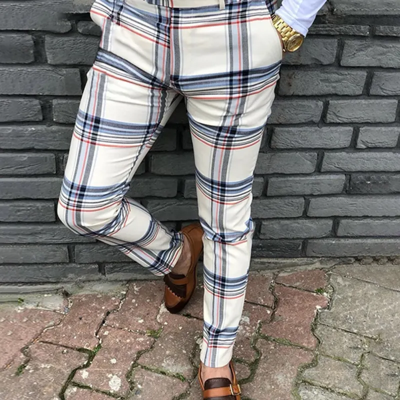 New Men's Business Trousers Colorful Grid Long Pants Causal Pants Clothes Pencil Pants Fitness Workout Joggers Gym Sweatpants