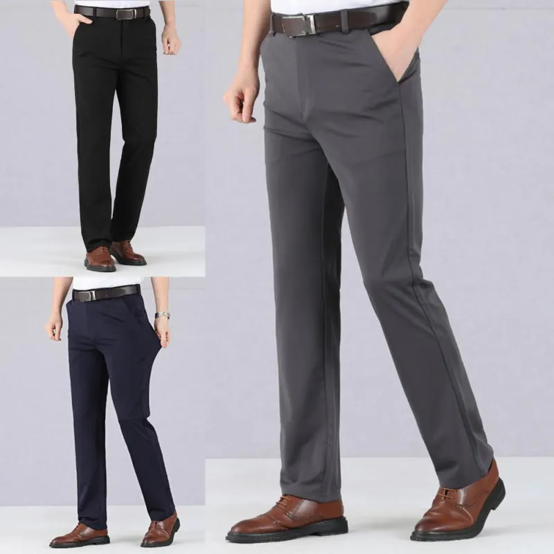 Summer Slim High Stretch Men's Casual Pants Classic Solid Color Business Casual Wear Formal Deep Crotch Suit Pants Drops hipping
