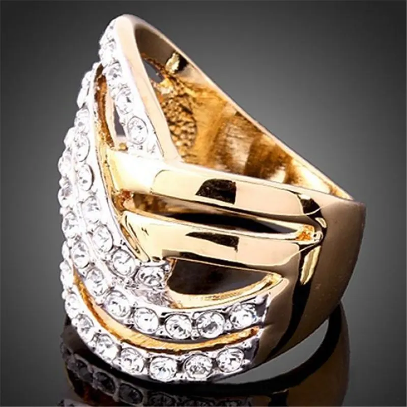 FDLK Women Luxury Alloy Finger Band Inlaid Ring Jewelry Gift