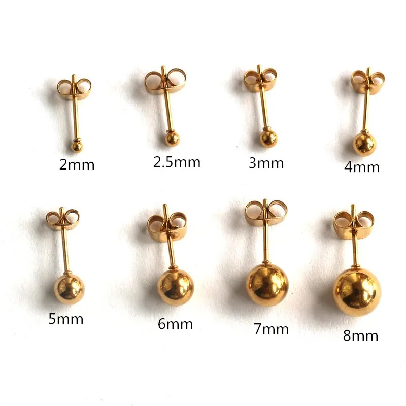 Titanium Gold-color Plating Small Ball Stud Earrings For Men Women 2mm to 8mm