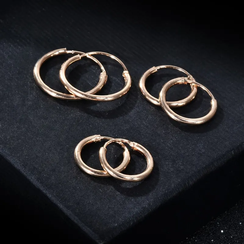 3 Pair Set Classic Fashion Women Girl Simple Sliver Gold Color Round Circle Small Ear Stud Earring Punk Hip-hop Earrings Jewelry