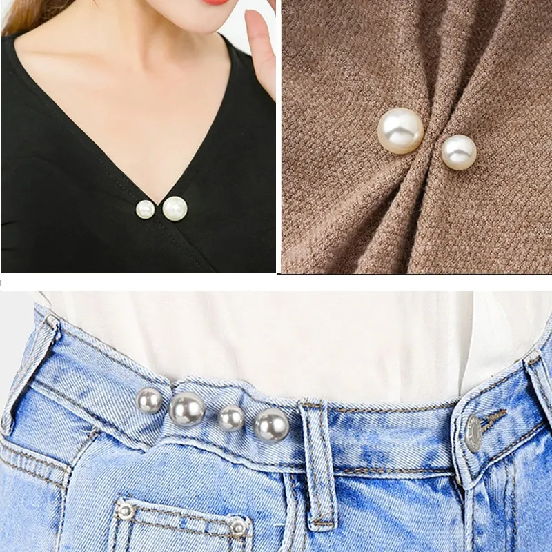 2 Pcs set Simple Double Pearl Brooch Sweater Collar Needle Safety Brooch Pins Clothing Accessories Brooches for Women