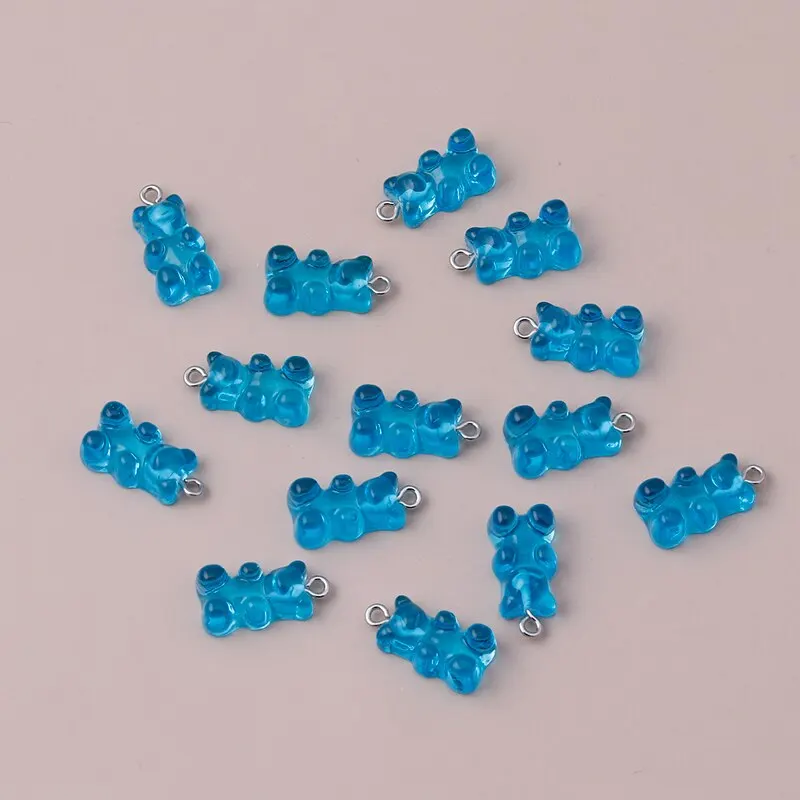 10pcs 22X11mm Candy Color Gummy Mini Bear Charms for Making Cute Earrings Pendants Necklaces DIY Creative Jewelry Finding