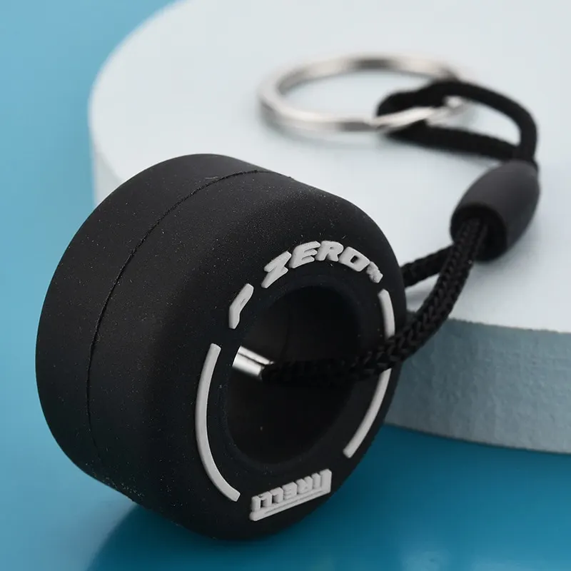 Tire keychain Pendant Key Ring Gift Small Car Lovers Cartoon Fashion Simulation Unisex F1 Car Decoration Rubber Auto Accessories