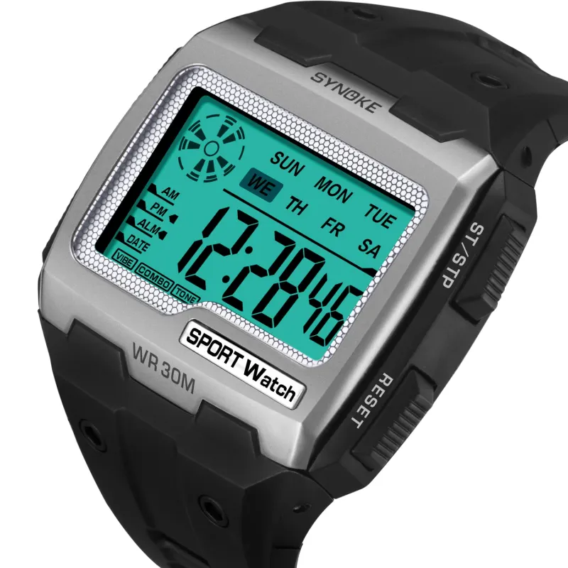 SYNOKE Men's Watches Sport Waterproof Chronograph Large Square Dial Multi function Alarm Digital Watch Men Relogio Masculino