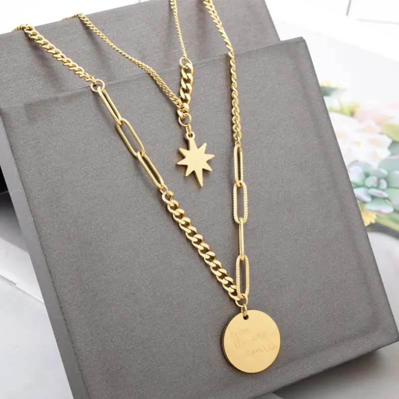 316L Stainless Steel Fashion Fine Jewelry Hip Hop Street The Brightes Star Charms Chain Choker Necklaces Pendants For Women Men