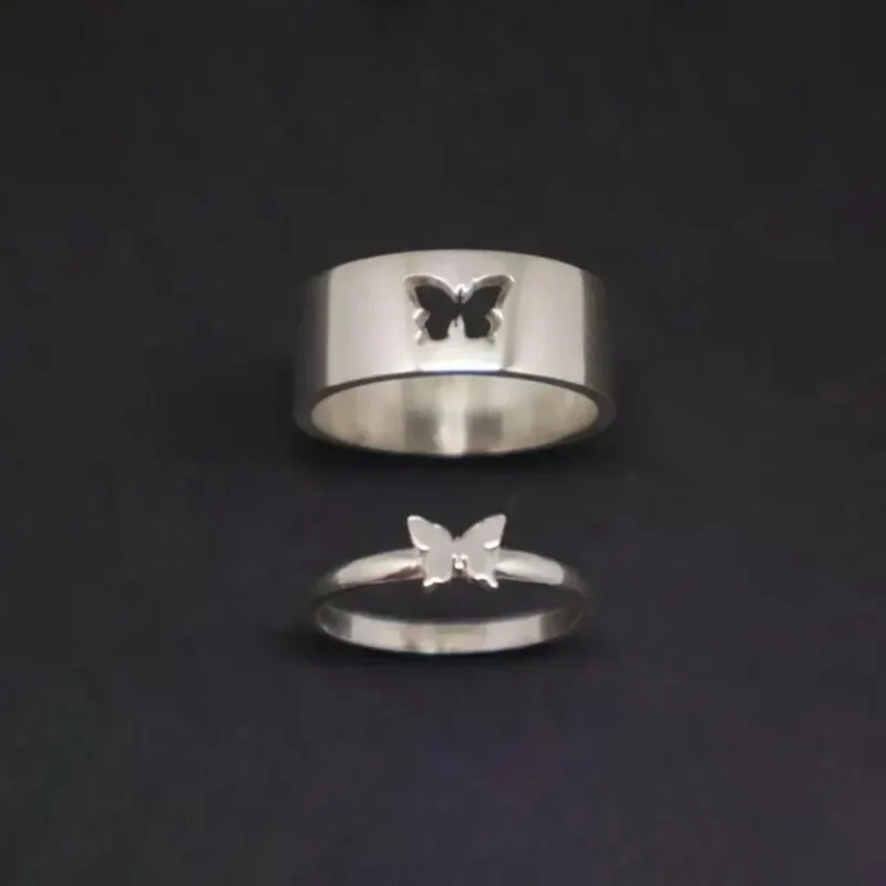 Couple Rings Butterfly Matching Rings For Women Men Wedding Set Promise Ring For Lovers Matching Gold Silver Color Rings