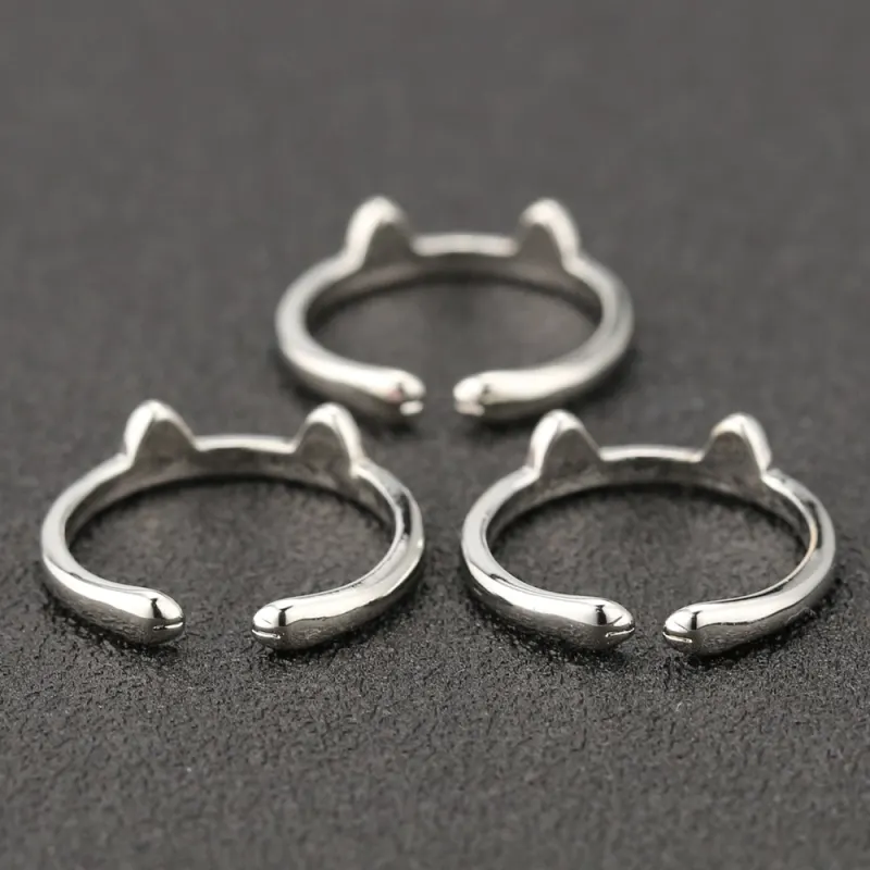 Cat Ear Ring Kitty Dog Claw Paw Cute Adjustable Black Pink Silver Color Enamel Fashion Simple Dainty Animal Jewelry Wholesale