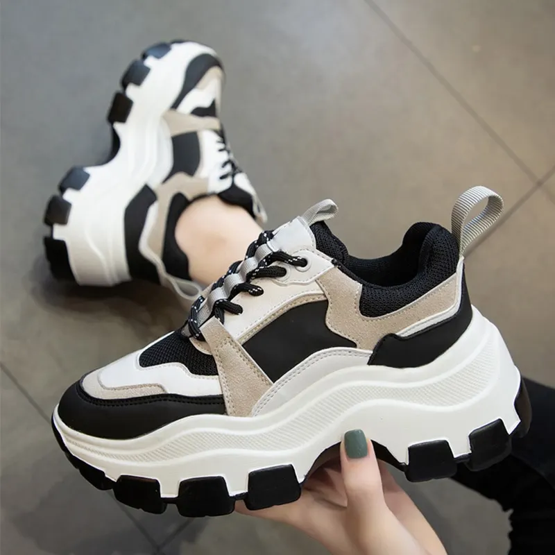 Womens Chunky Sneakers Thick Bottom Platform Vulcanize Shoes Fashion Breathable Casual Running Shoe for Woman Female