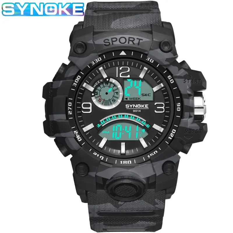 SYNOKE Men Sports Electronic Analog Digital Watch Multi Functional Dual Display Outdoor Waterproof Men's Watch Big Screen
