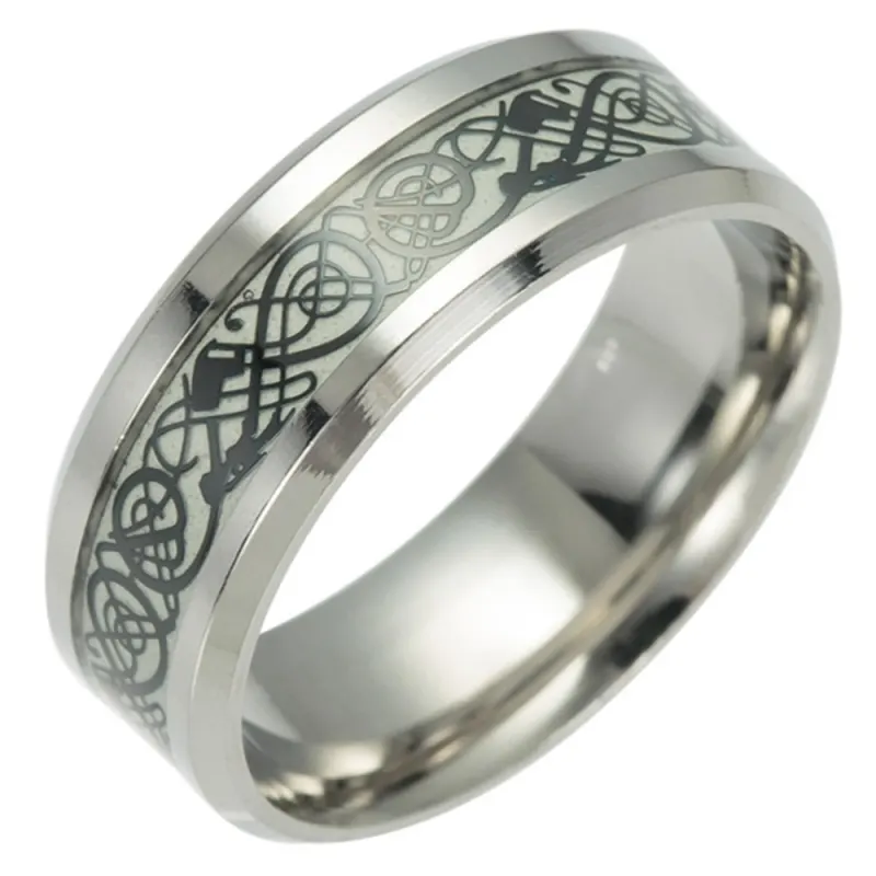 Luminous Ring Black Fashion Man Minimalist Stainless Steel Ring Glowing Ring couple in the Dark Jewelry Black domineering
