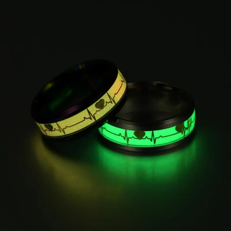 Luminous ECG Ring Stainless Steel Promise Heartbeat Glowing Jewelry for Men Women