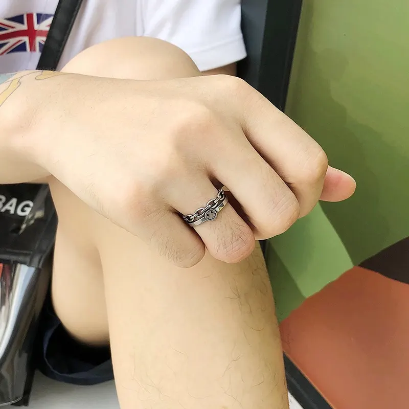 Punk Ancient Silver Color Happy Smiling Face Open Rings For Women Adjustable Stackable Link Twisted Ring Fashion Jewelry A835