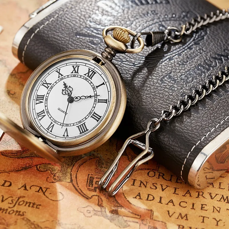 Antique Steampunk Vintage Roman Numerals Quartz Pocket Watch Multicolor Case Necklace Pendant Clock Chain Men's Women 2020