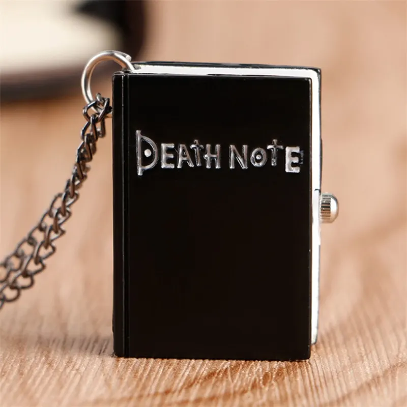 Exquisite Bronze Black Death Note Theme Quartz Necklace Pocket Watch Vintage Pendant Clock Gifts for Japanese Anime Boy