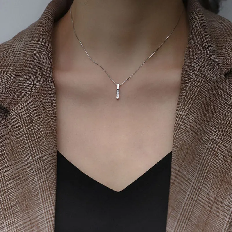 Hot Selling 925 Sterling Silver Necklace Simple Geometric Cubic Zircon Choker Shiny Exquisite Clavicle Chain For Women SNK003