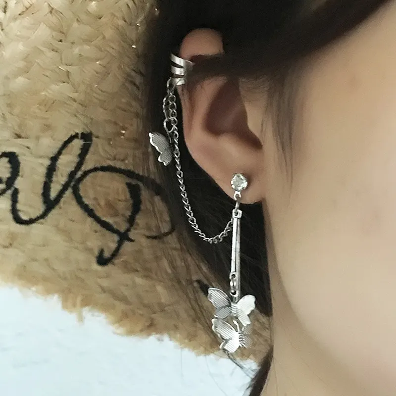 2020 Fashion Butterfly Clip Earrings Ear hook Stainless Steel Ear Clips Double pierced Earring Earrings Women Girls Jewelry
