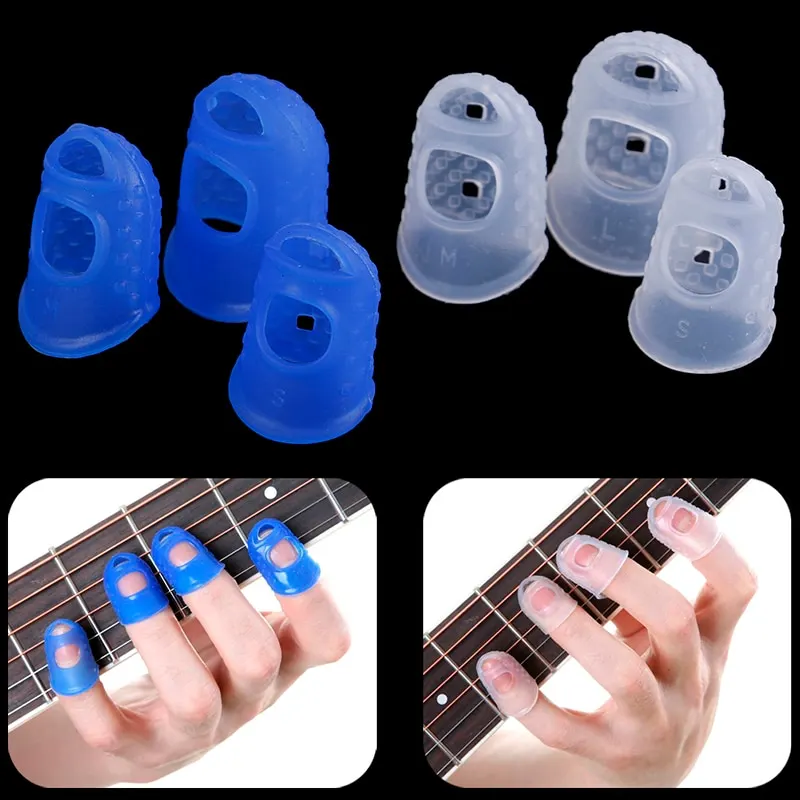 4Pcs Set Silicone Finger Guards Guitar Fingertip Protectors For Ukulele Guitar S M L Transparent Blue Color