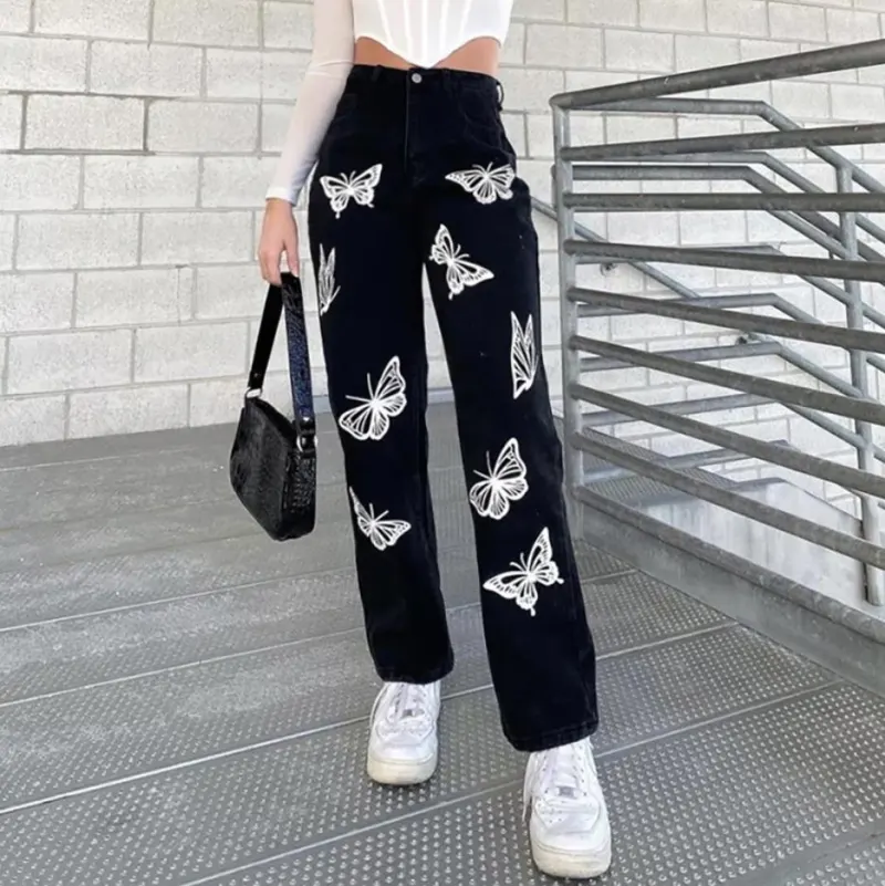 2021 New Women Fashion High Waist Print Jeans Ladies Casual Stylish Pants Outfits for Shopping Daily Wear