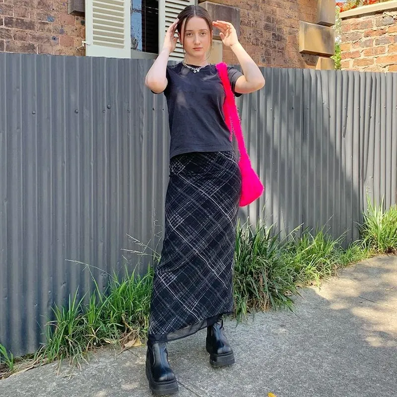 Rapcopter Striped Long Skirts y2k Retro Straight Skirts High Waisted Summer Skirts Women Sweet Cute Party Skirts 2021 New Trendy