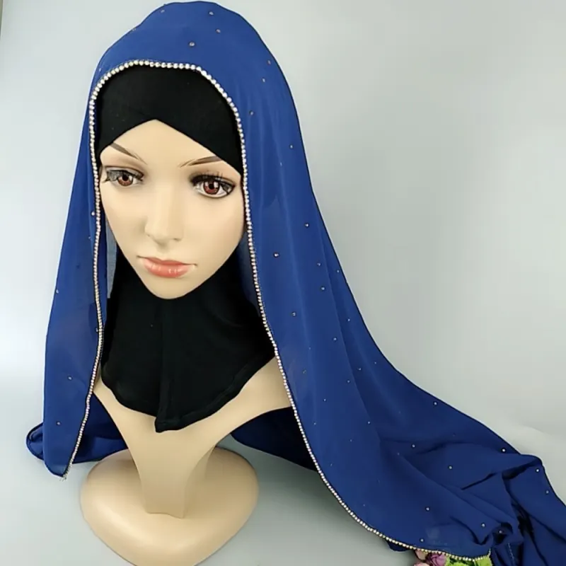 New Luxury Women Chifon Studded Comfortable Muslim Islamic Ramadan Hijab Long Scarf Shawl Headwear