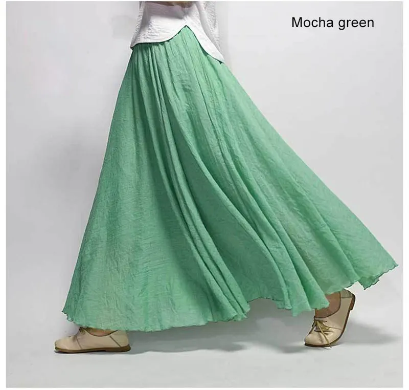 Women's Elegant High Waist Linen Maxi Skirt 2021 Summer Ladies Casual Elastic Waist 2 Layers Skirts saia feminina 20 Colors SK53