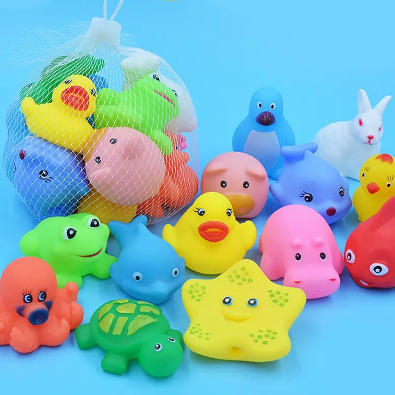 10 Pcs set Baby Cute Animals Bath Toy Swimming Water Toys Soft Rubber Float Squeeze Sound Kids Wash Play Funny Gift